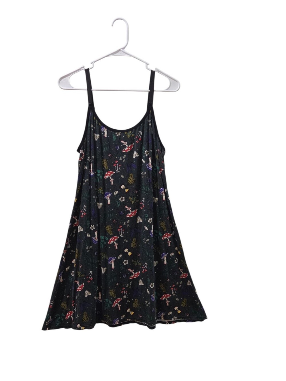 XL Black Mushroom Print Nightgown Sleep Chemise Cottagecore Fairy Grunge